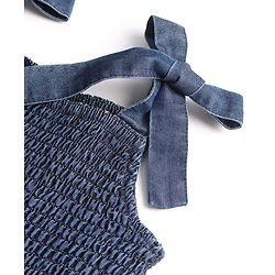 Pine Kids Cotton Woven Sleeveless Jumpsuit with Bow & Smocking Detailing - Blue