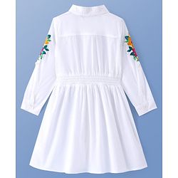 Pine Kids Cotton Woven Full Sleeves Frocks with Floral Embroidery - White