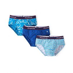 Pine Kids Cotton Spandex Knit Briefs With Stripes & Dino Print Pack of 3 (Color & Print May Vary)
