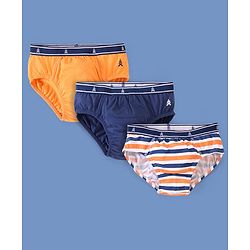 Pine Kids Cotton Spandex Knit Striped & Solid Colour Briefs Pack of 3 (Colour May Vary)