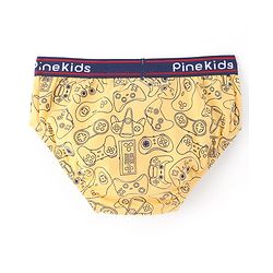 Pine Kids Cotton Knit Solid Colour & Printed Briefs Pack of 3 - Yellow Blue & Red