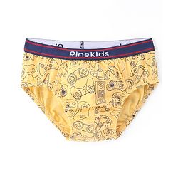 Pine Kids Cotton Knit Solid Colour & Printed Briefs Pack of 3 - Yellow Blue & Red