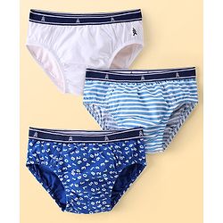 Pine Kids Cotton Spandex Knit Briefs with Striped & Numerical Print Pack of 3 - ( Colour May Vary )