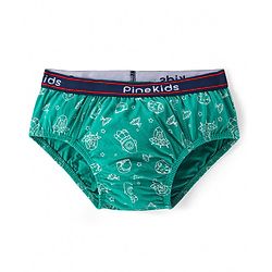 Pine Kids Cotton Spandex Knit Briefs With Stripes & Satellite Print Pack of 3 (Color & Print May Vary)