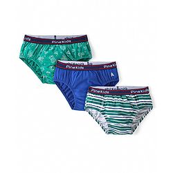Pine Kids Cotton Spandex Knit Briefs With Stripes & Satellite Print Pack of 3 (Color & Print May Vary)