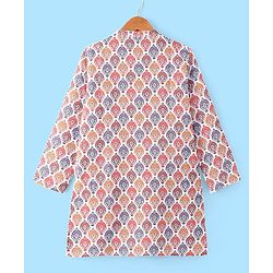 Pine Kids Woven Full Sleeves Kurta Pyjama Set With Mandala Print -White