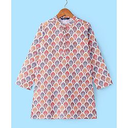 Pine Kids Woven Full Sleeves Kurta Pyjama Set With Mandala Print -White