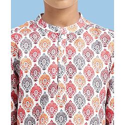 Pine Kids Woven Full Sleeves Kurta Pyjama Set With Mandala Print -White