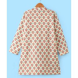Pine Kids Woven Full Sleeves Kurta Pyjama Set With Mandala Print -White
