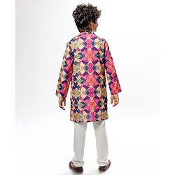 Pine Kids Woven Full Sleeves Kurta Pyjama Set With Abstract Print -Multicolor