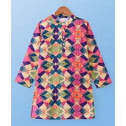 Pine Kids Woven Full Sleeves Kurta Pyjama Set With Abstract Print -Multicolor