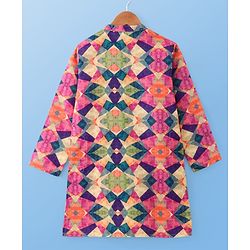 Pine Kids Woven Full Sleeves Kurta Pyjama Set With Abstract Print -Multicolor