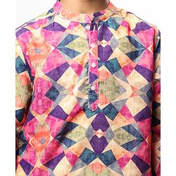 Pine Kids Woven Full Sleeves Kurta Pyjama Set With Abstract Print -Multicolor