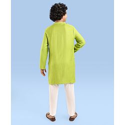 Pine Kids Woven Full Sleeves Textured Fabric Solid Colour Kurta & Pyjama Set with Mirror Work Detailing - Green