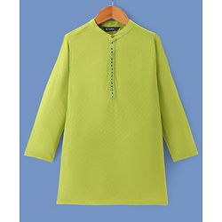 Pine Kids Woven Full Sleeves Textured Fabric Solid Colour Kurta & Pyjama Set with Mirror Work Detailing - Green
