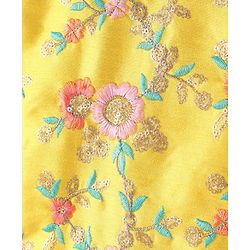 Pine Kids Woven Full Sleeves Kurta Pyjama Set with Floral Embroidery - Yellow