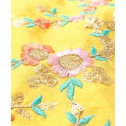 Pine Kids Woven Full Sleeves Kurta Pyjama Set with Floral Embroidery - Yellow
