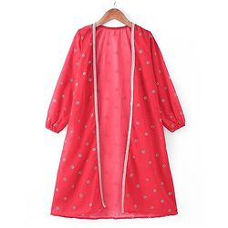 Pine Kids Woven Georgette Foil Printed Top and Pallazzo with Full Sleeve Shrug - Red