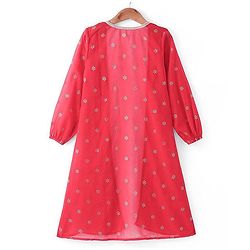 Pine Kids Woven Georgette Foil Printed Top and Pallazzo with Full Sleeve Shrug - Red