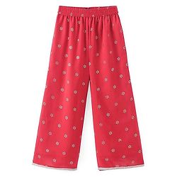 Pine Kids Woven Georgette Foil Printed Top and Pallazzo with Full Sleeve Shrug - Red