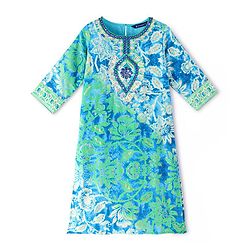 Pine Kids Three Fourth Sleeves Floral Printed Kurta with Mirror Embroidery  & Palazzo Set with Dupatta - Teal Blue
