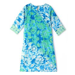 Pine Kids Three Fourth Sleeves Floral Printed Kurta with Mirror Embroidery  & Palazzo Set with Dupatta - Teal Blue