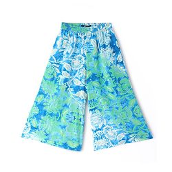 Pine Kids Three Fourth Sleeves Floral Printed Kurta with Mirror Embroidery  & Palazzo Set with Dupatta - Teal Blue