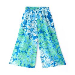 Pine Kids Three Fourth Sleeves Floral Printed Kurta with Mirror Embroidery  & Palazzo Set with Dupatta - Teal Blue