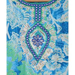 Pine Kids Three Fourth Sleeves Floral Printed Kurta with Mirror Embroidery  & Palazzo Set with Dupatta - Teal Blue