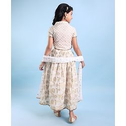 Pine Kids Woven Brocade Half Sleeves Collar Neck Choli with Lehenga & Dupatta - White