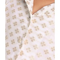 Pine Kids Woven Brocade Half Sleeves Collar Neck Choli with Lehenga & Dupatta - White