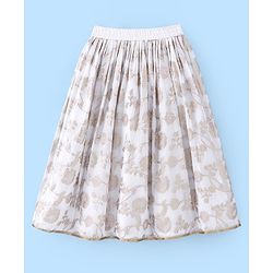Pine Kids Woven Brocade Half Sleeves Collar Neck Choli with Lehenga & Dupatta - White