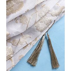 Pine Kids Woven Brocade Half Sleeves Collar Neck Choli with Lehenga & Dupatta - White