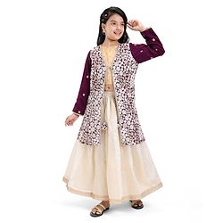 Pine Kids Sequined Floral Embroidered Choli Lehenga Set with Full Sleeves  Jacket - Purple