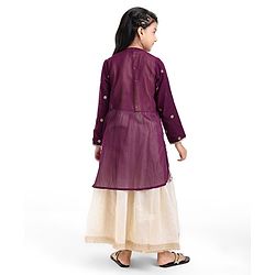 Pine Kids Sequined Floral Embroidered Choli Lehenga Set with Full Sleeves  Jacket - Purple