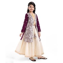 Pine Kids Sequined Floral Embroidered Choli Lehenga Set with Full Sleeves  Jacket - Purple