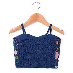 Pine Kids Woven Sleeveless Floral Sequin Embroidered Choli Lehenga & Dupatta Set with Tassle Detailing - Navy Blue