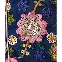 Pine Kids Woven Sleeveless Floral Sequin Embroidered Choli Lehenga & Dupatta Set with Tassle Detailing - Navy Blue