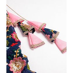 Pine Kids Woven Sleeveless Floral Sequin Embroidered Choli Lehenga & Dupatta Set with Tassle Detailing - Navy Blue