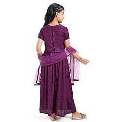 Pine Kids Woven Half Sleeves Sequinned Choli Lehenga Set with Dupatta - Wine