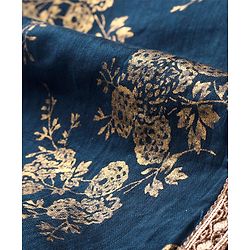 Pine Kids Half Sleeves Sequined Choli Lehenga Set with Dupatta & Gold Foil Floral Print - Teal Blue
