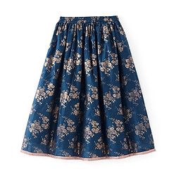 Pine Kids Half Sleeves Sequined Choli Lehenga Set with Dupatta & Gold Foil Floral Print - Teal Blue