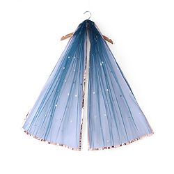 Pine Kids Half Sleeves Sequined Choli Lehenga Set with Dupatta & Gold Foil Floral Print - Teal Blue