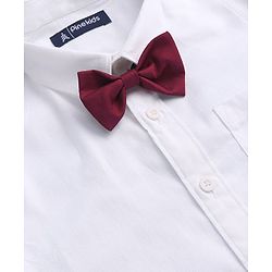 Pine Kids Cotton Woven Full Sleeves Solid Colour  Party Shirt with Bow - White