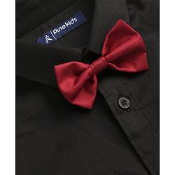Pine Kids Cotton Woven Full Sleeves Solid Colour Party Shirt with Bow - Black