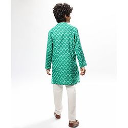 Pine Kids Cotton Woven Full Sleeves Kurta Pyjama Set Floral Print - Green