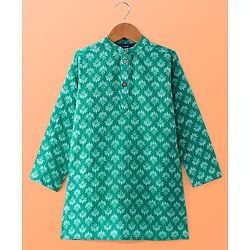 Pine Kids Cotton Woven Full Sleeves Kurta Pyjama Set Floral Print - Green