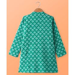 Pine Kids Cotton Woven Full Sleeves Kurta Pyjama Set Floral Print - Green