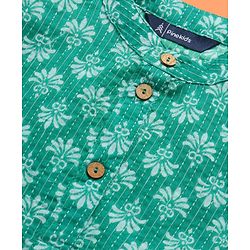 Pine Kids Cotton Woven Full Sleeves Kurta Pyjama Set Floral Print - Green