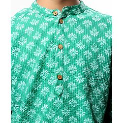 Pine Kids Cotton Woven Full Sleeves Kurta Pyjama Set Floral Print - Green